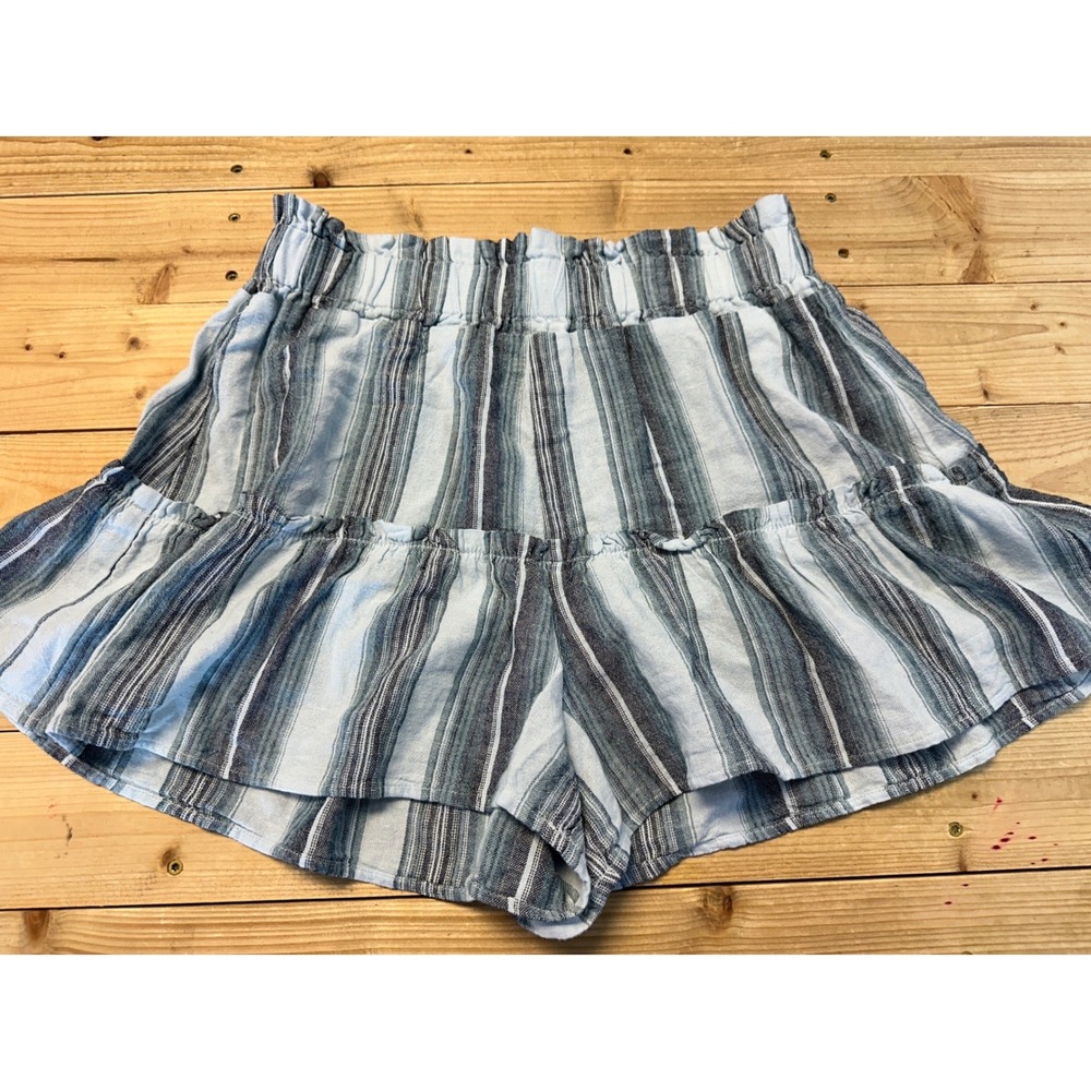 Vanilla Star Womens Blue Striped Ruffle Tiered Skort Style Shorts Size M